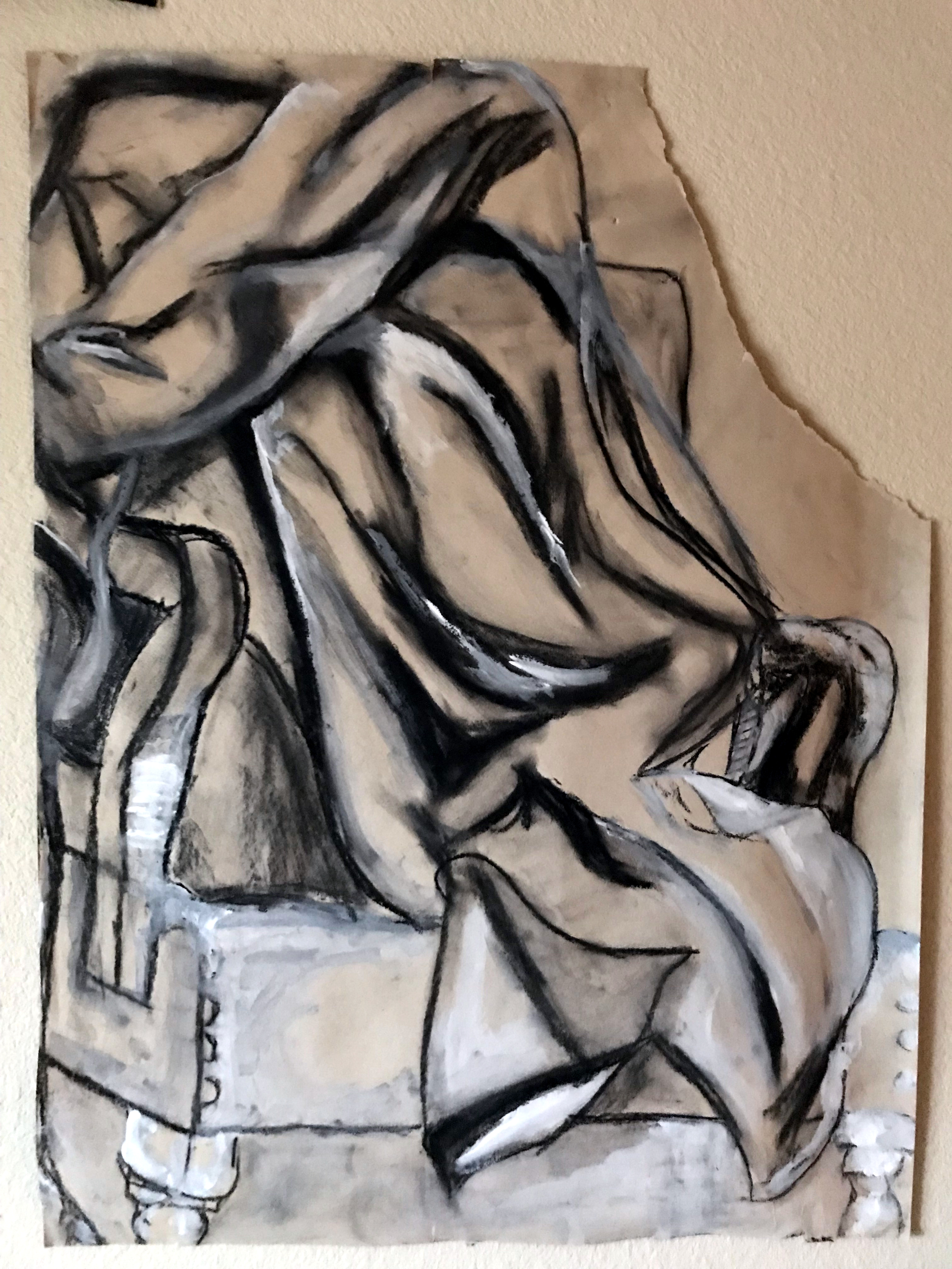 <em>Chair</em><br>Charcoal, paint  on sketchbook paper<br>24 in x 18 in